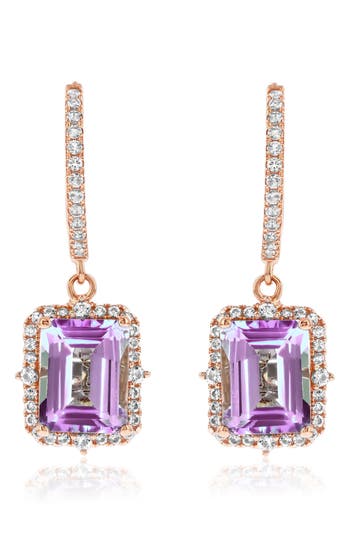 Suzy Levian Semiprecious Stone Halo Drop Earrings
