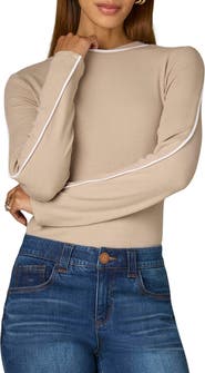 Wit & Wisdom Contrast Piping Long Sleeve Rib T-Shirt