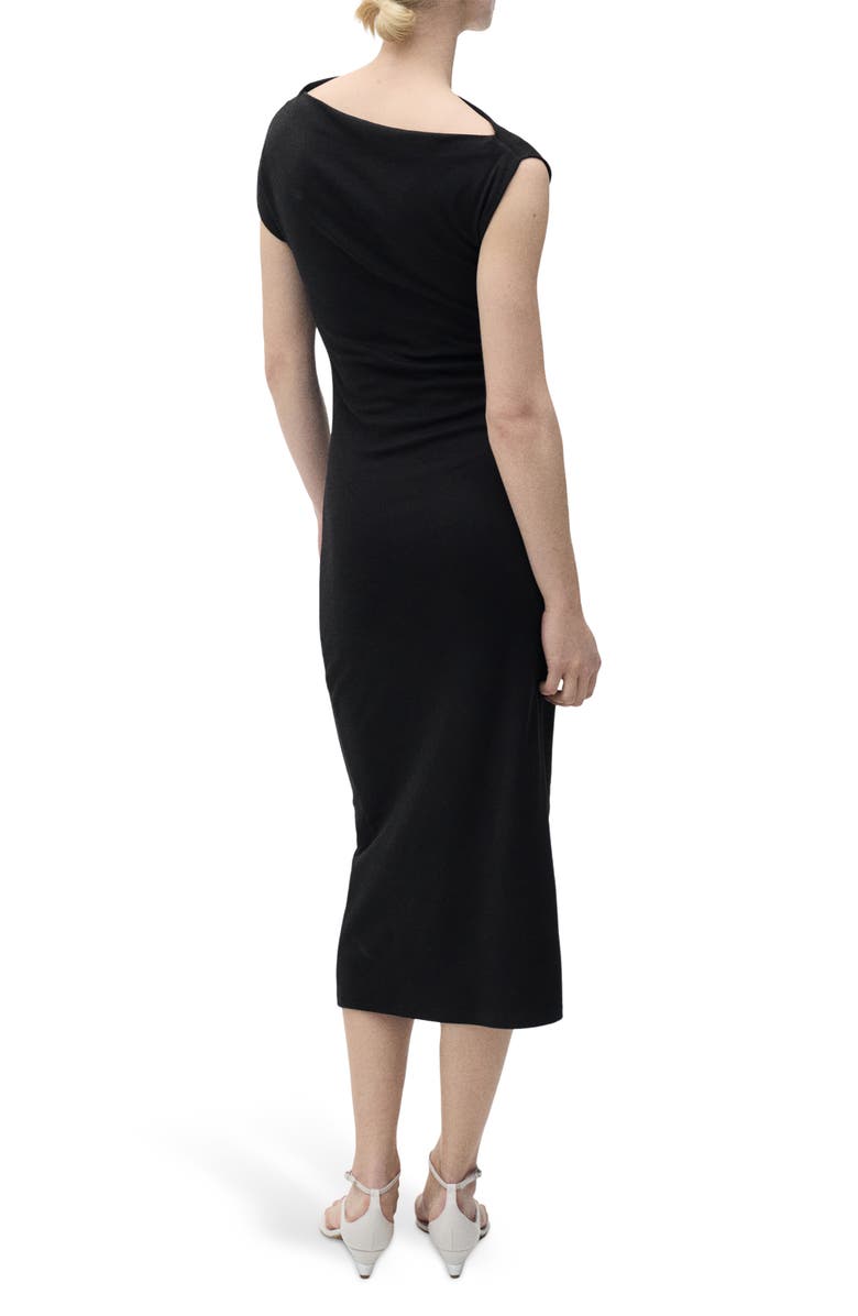 MANGO Draped Midi Dress, Alternate, color, Black