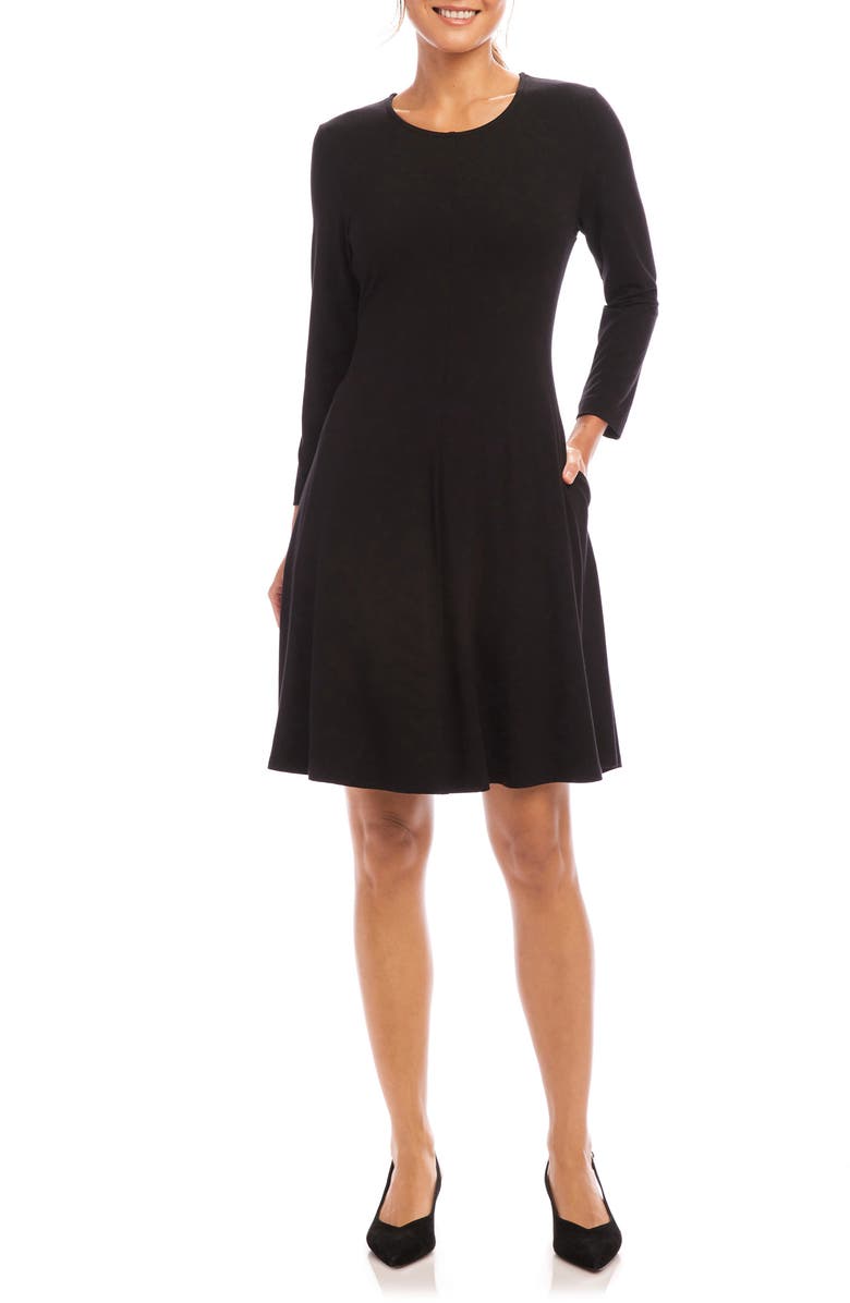 Karen Kane Long Sleeve Jersey Fit & Flare Dress, Main, color, Black