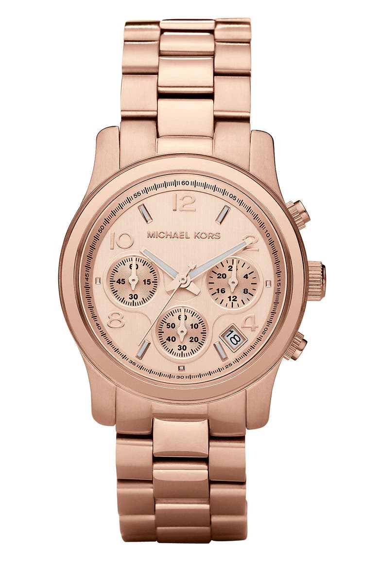 Michael Kors 'Runway' Rose Gold Plated Watch, 37mm, Main, color, ROSE GOLD
