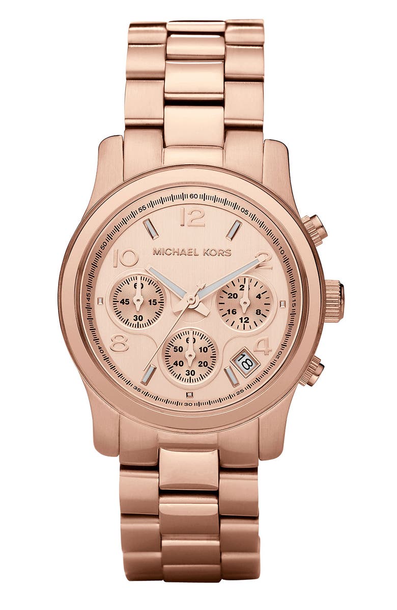 MICHAEL Michael Kors Michael Kors 'Runway' Rose Gold Plated Watch, 37mm, Main, color,