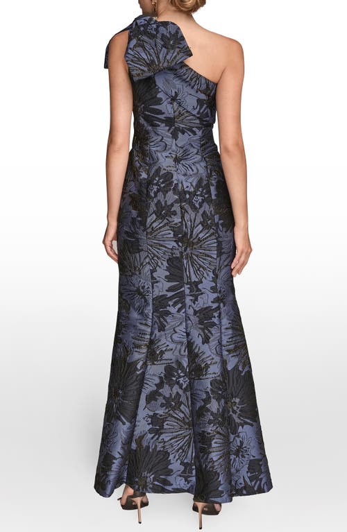 Donna Karan New York Metallic One-shoulder Jacquard Mermaid Gown In Blue