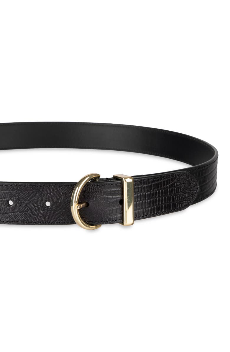 Cole Haan Lizard Embossed Leather Belt, Alternate, color, Black