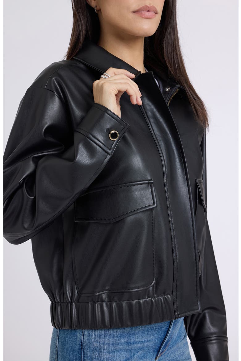 Faux Leather Baseball Jacket, Alternate, color, BLACK