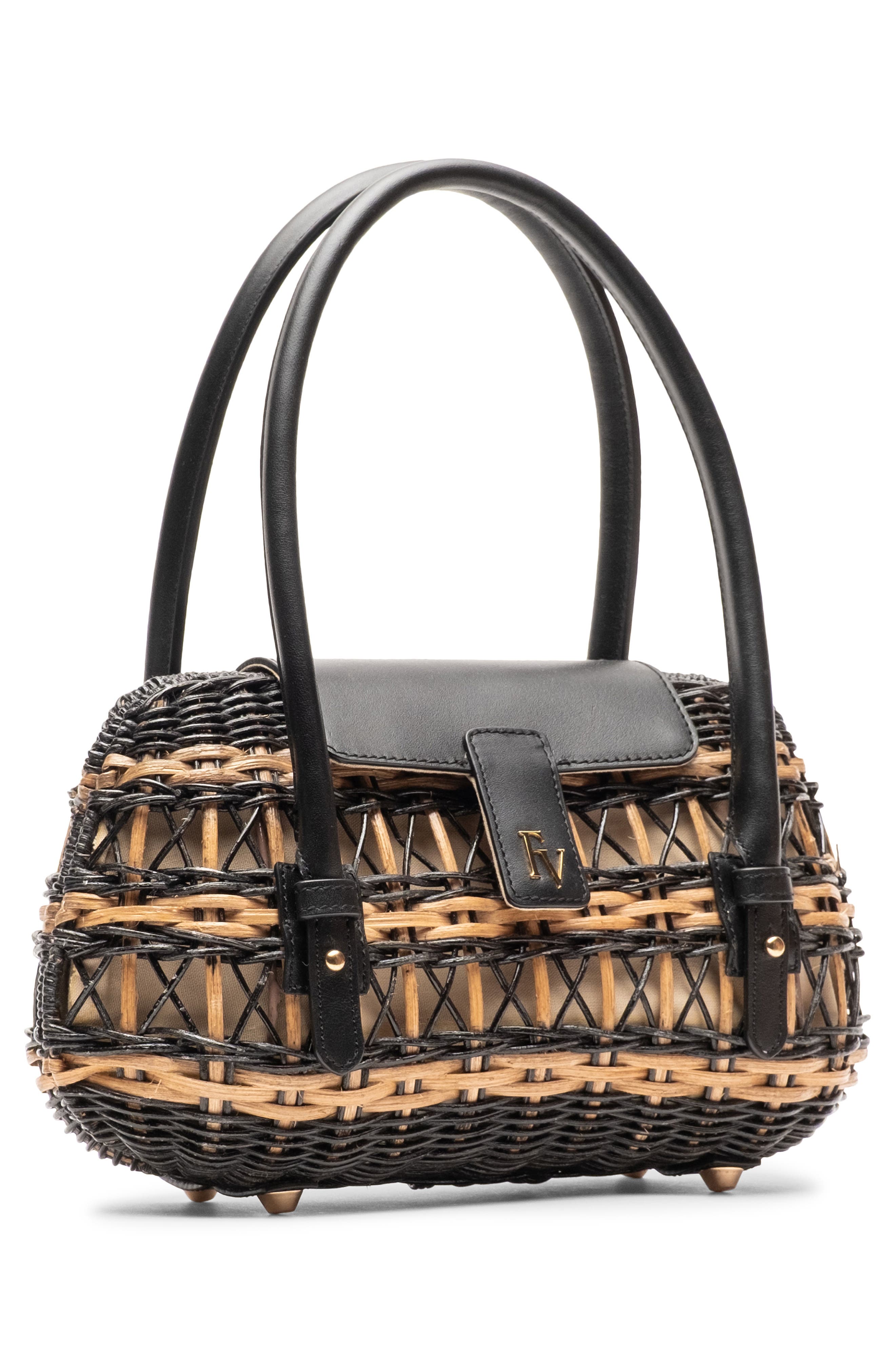 Frances Valentine Tweety Basket Wicker & Leather Handbag, Alternate, color, Black/ Toast