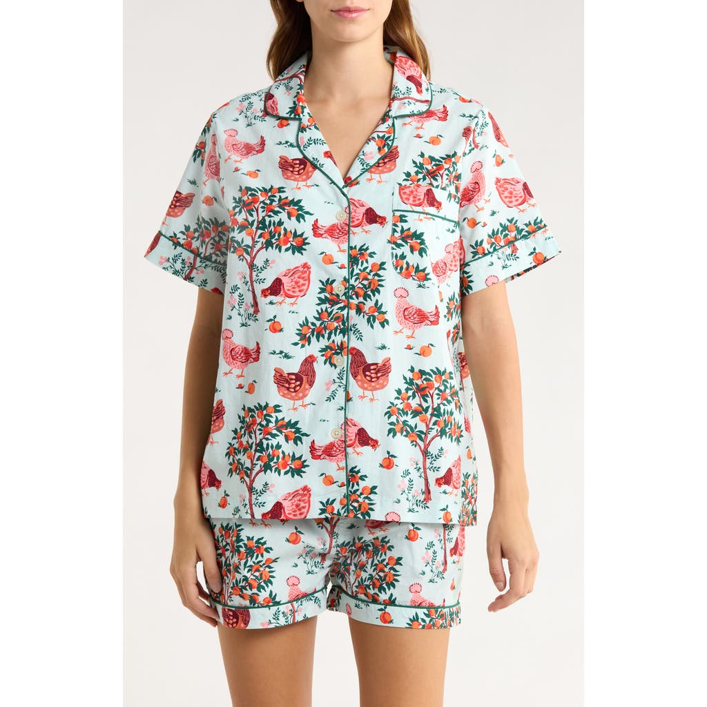 Printfresh Organic Cotton Poplin Short Sleeve Pajamas In Blue