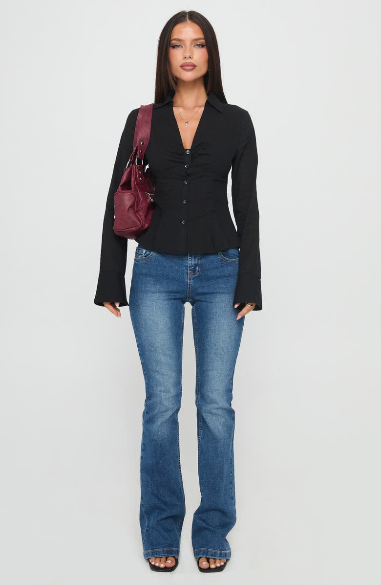 Princess Polly Elowenn Long Sleeve Button-Up Shirt, Alternate, color, Black