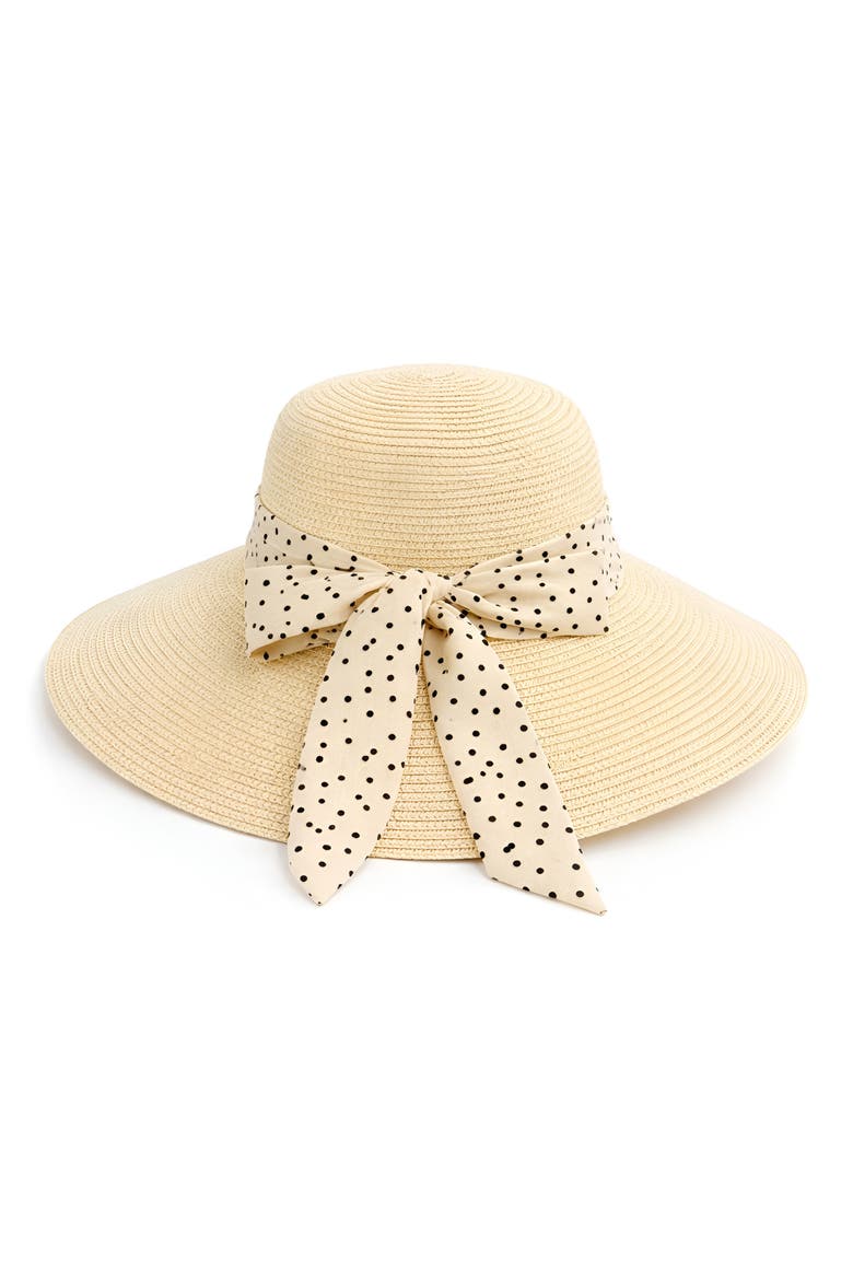 Bow Bell Straw Hat, Alternate, color, NATURAL/ DOT