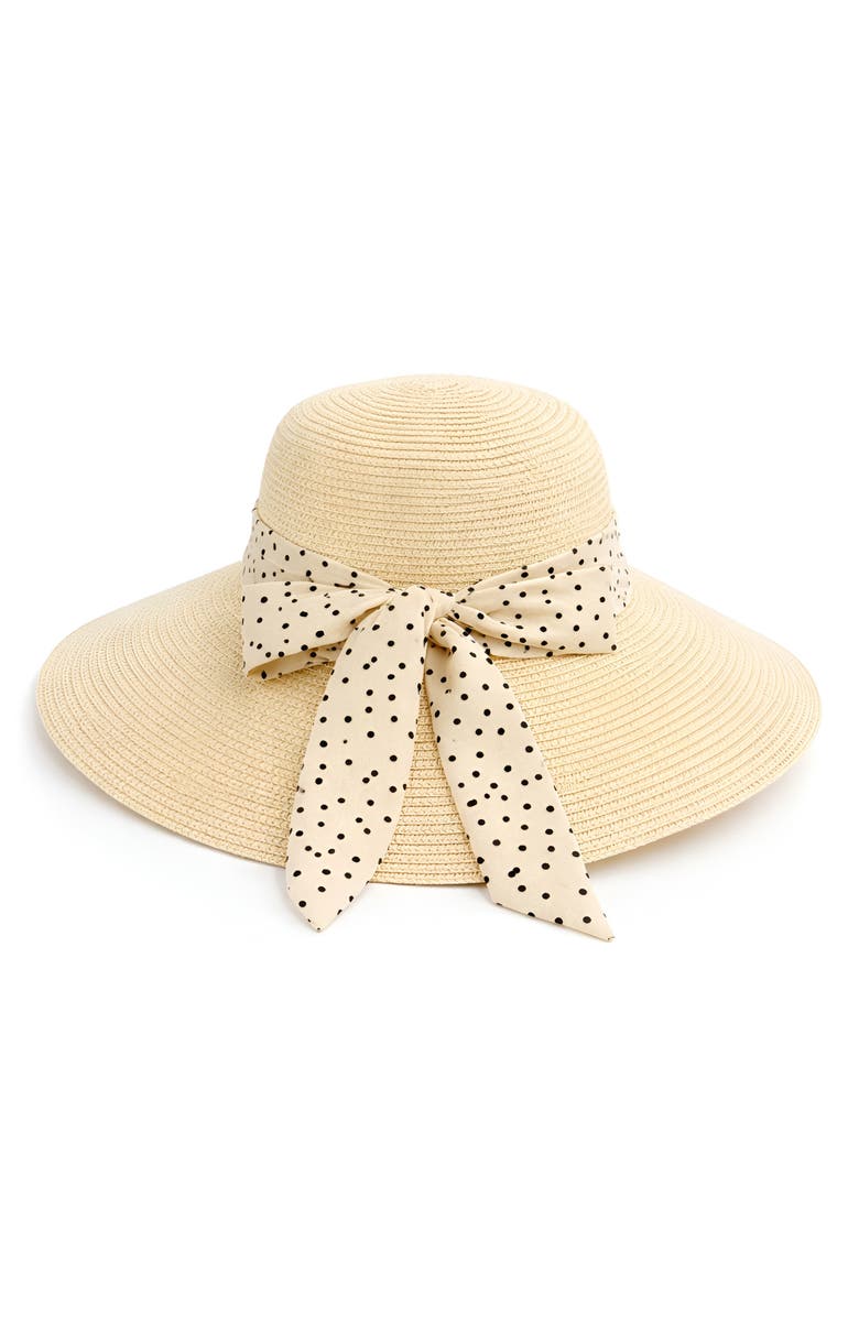 SURELL Bow Bell Straw Hat, Alternate, color, Natural/ Dot