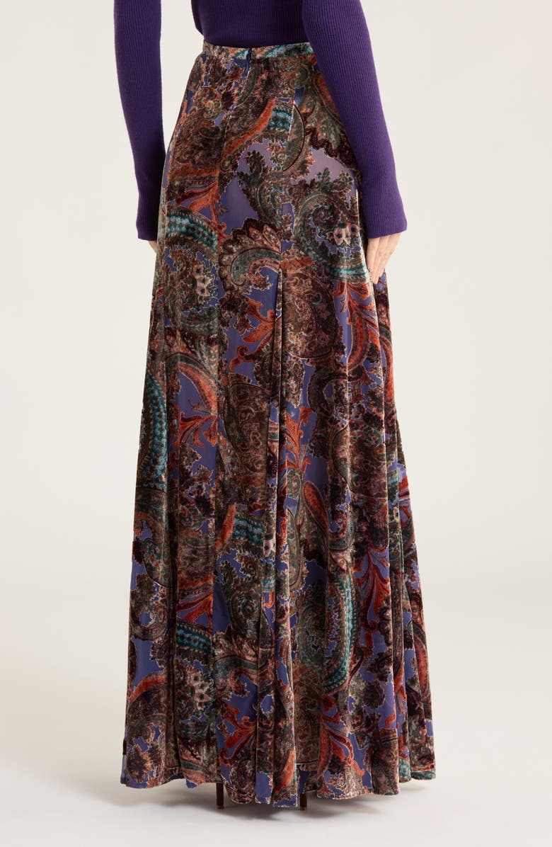 L'AGENCE Luca Burnout Velvet Full Maxi Skirt, Alternate, color, Periwinkle French Paisley