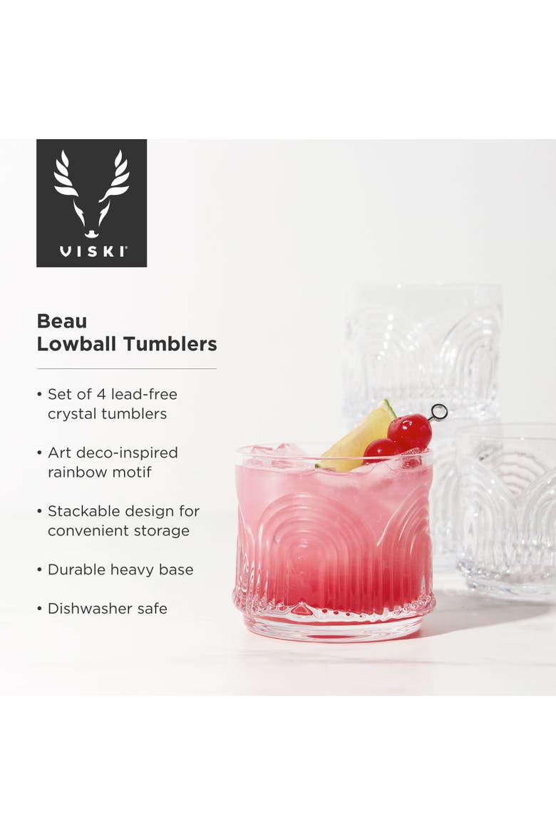 Beau Crystal Lowball Tumblers Set of 4, Alternate, color, Clear