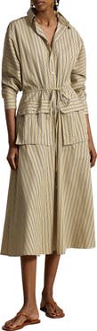 Polo Ralph Lauren Stripe Long Sleeve Cotton Canvas Utility Shirtdress