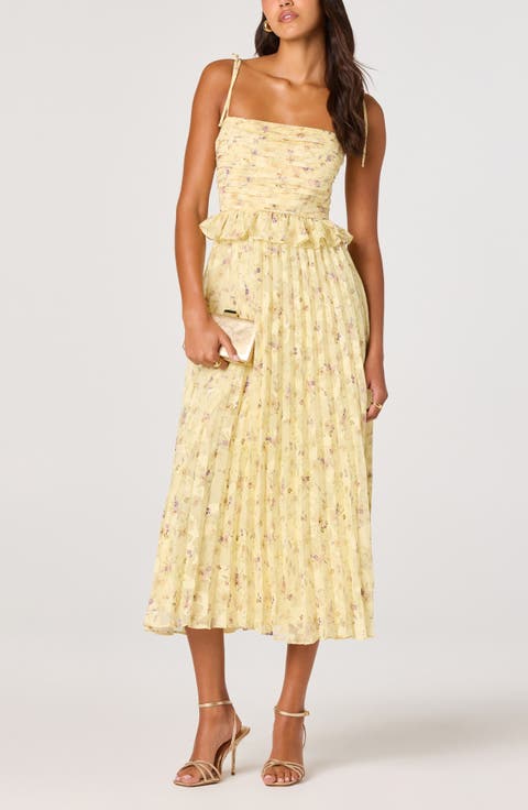 Emerys Metallic Floral Pleated Midi Dress