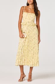 ASTR the Label Emerys Metallic Floral Pleated Midi Dress