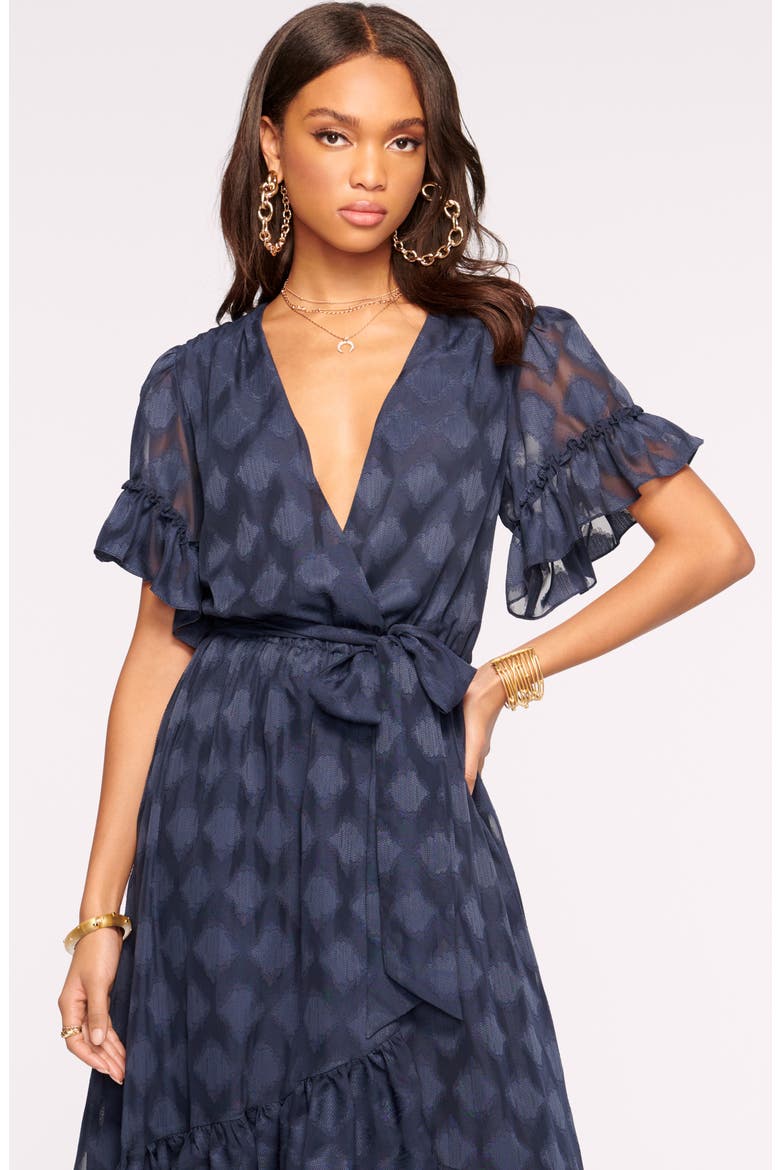 Asya Wrap Front Jacquard Dress, Alternate, color, NAVY MEDALLION