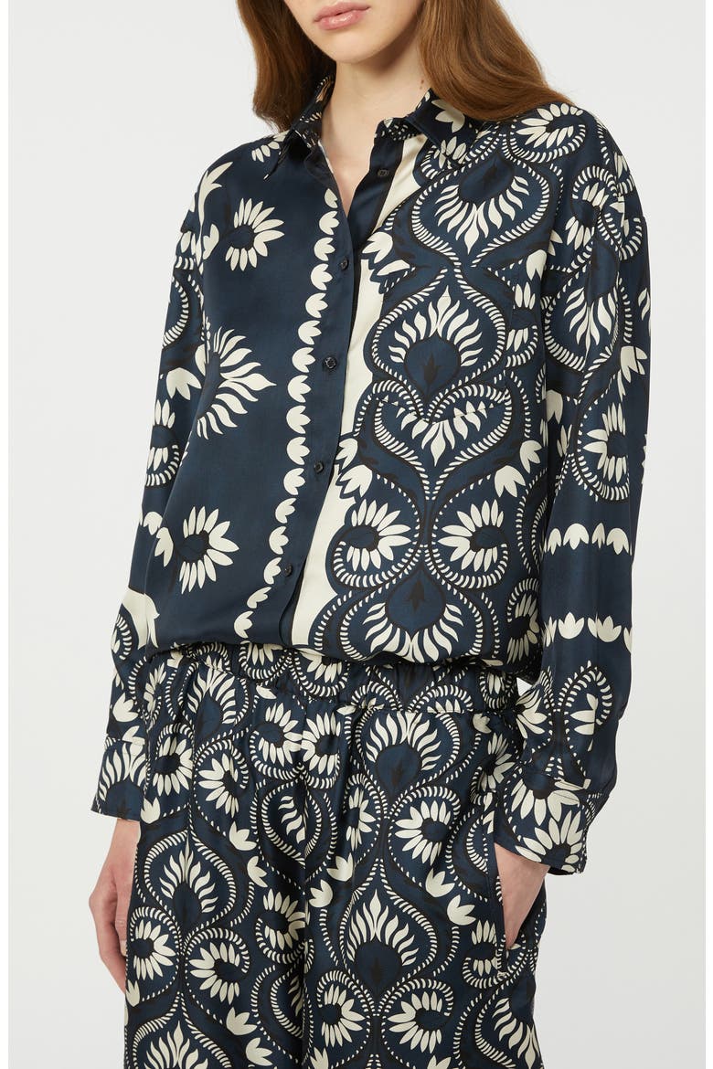 Patchwork Jersey Button-Up Shirt, Alternate, color, NAVY