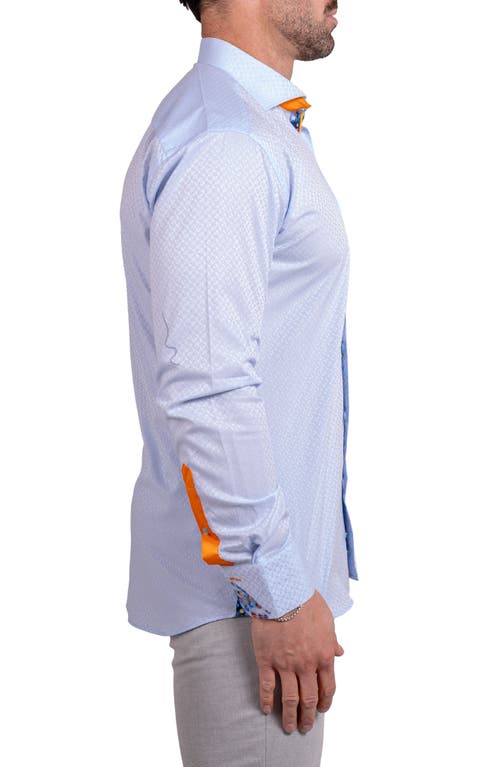 Maceoo Einstein Ascension0078 Blue Tonal Geo Pattern Cotton Button-up Shirt In Blue