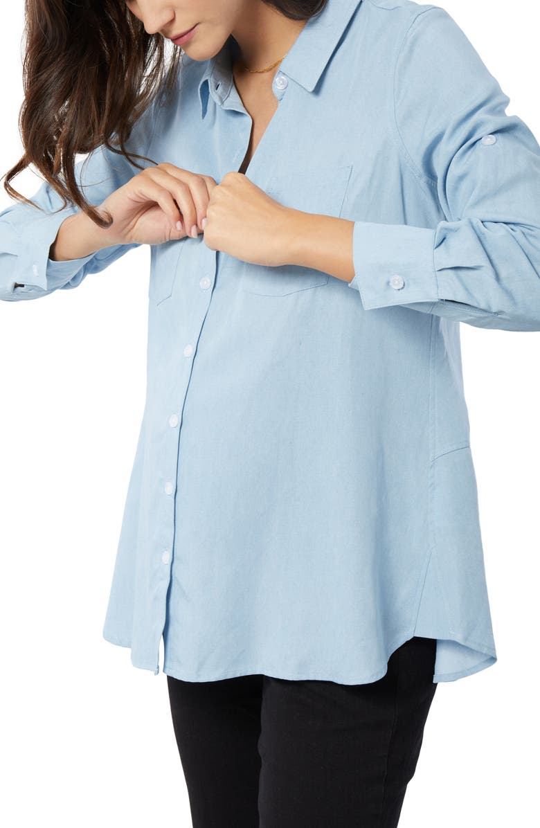 Ingrid & Isabel<sup>®</sup> Button-Up Maternity Shirt, Alternate, color, Light Wash
