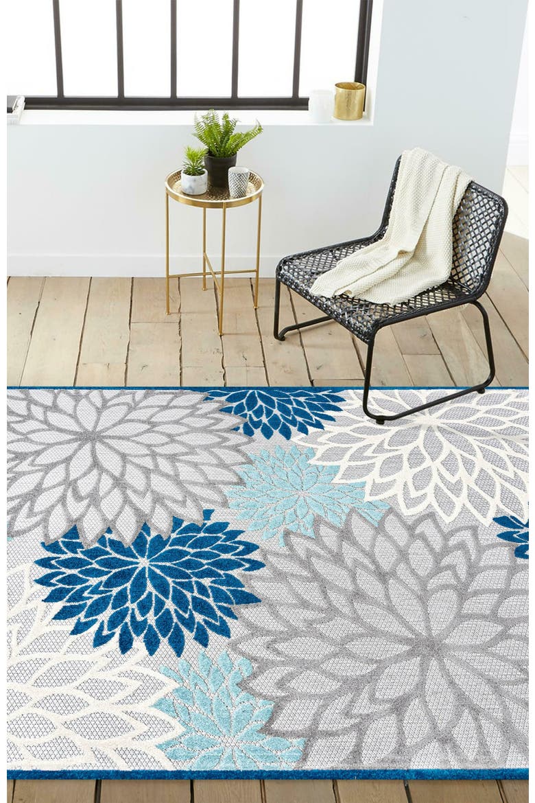 Minori Floral High-Low Indoor/Outdoor Area Rug, Alternate, color, Blue/Gray