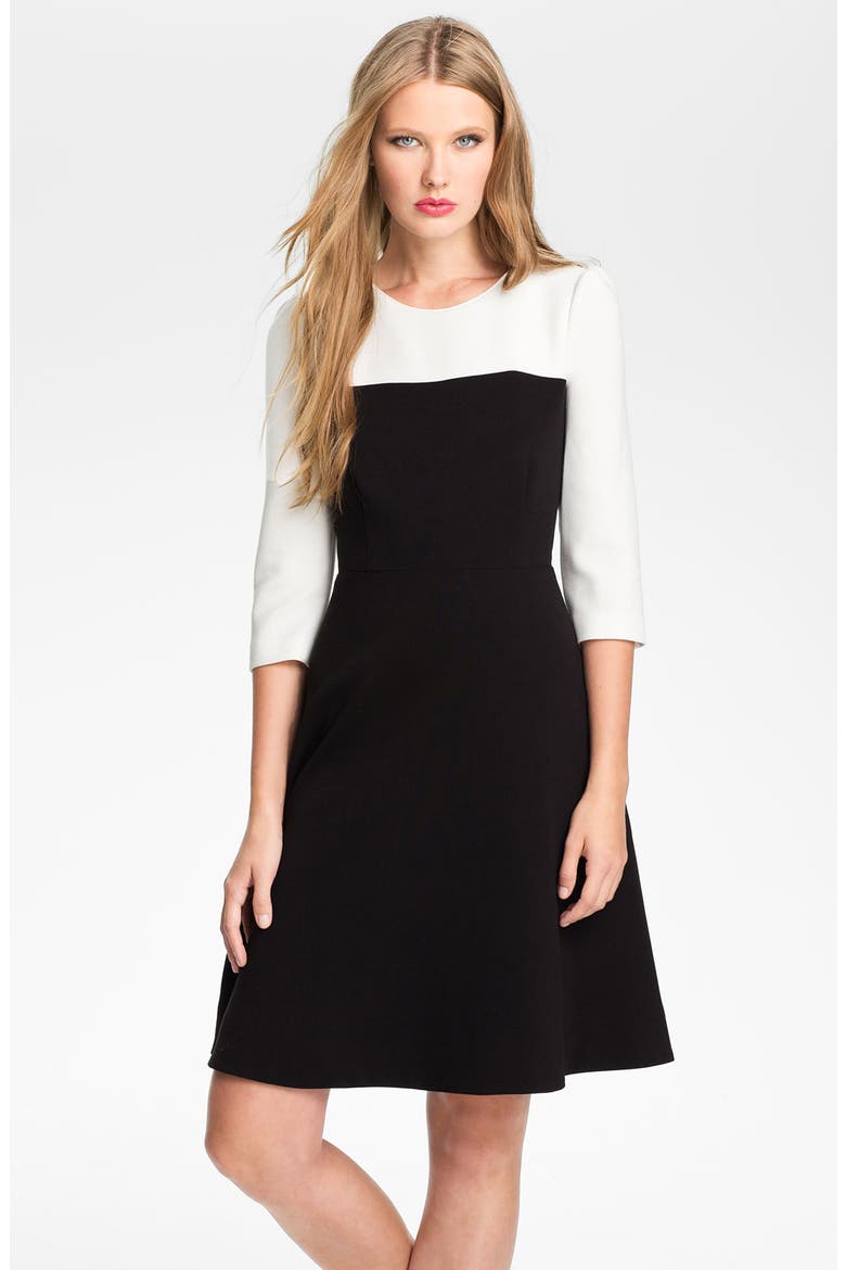 'olsen' colorblock fit & flare dress, Main, color, CREAM/ BLACK