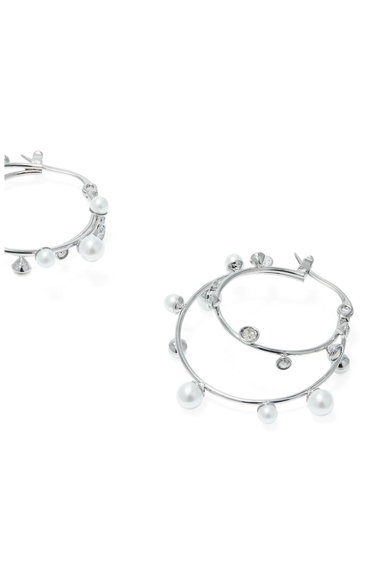 Crystal Double Hoop Earrings, Alternate, color, TORY SILVER / PEARL / CRYSTAL