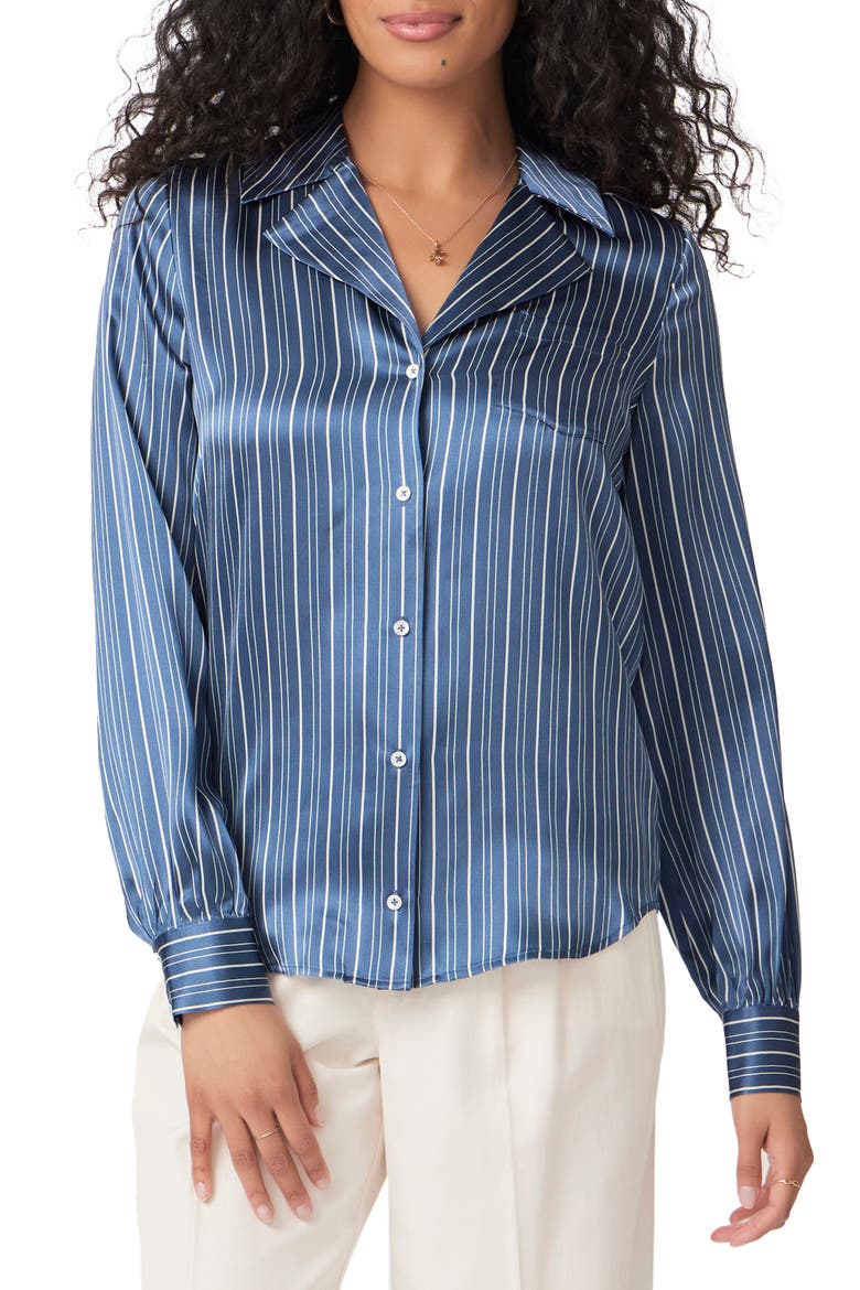 Capriana Long Sleeve Silk Shirt, Main, color, NAVY MULTI