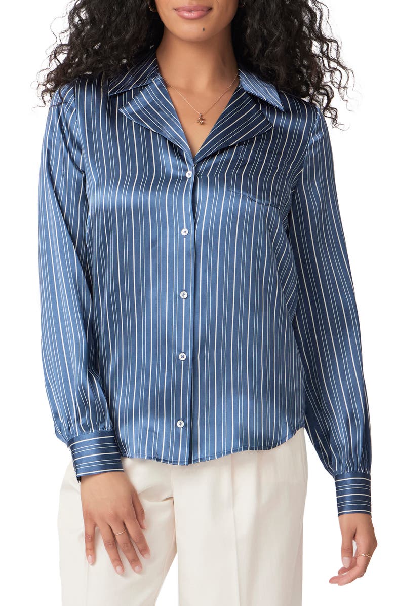 PAIGE Capriana Long Sleeve Silk Shirt, Main, color, Navy Multi