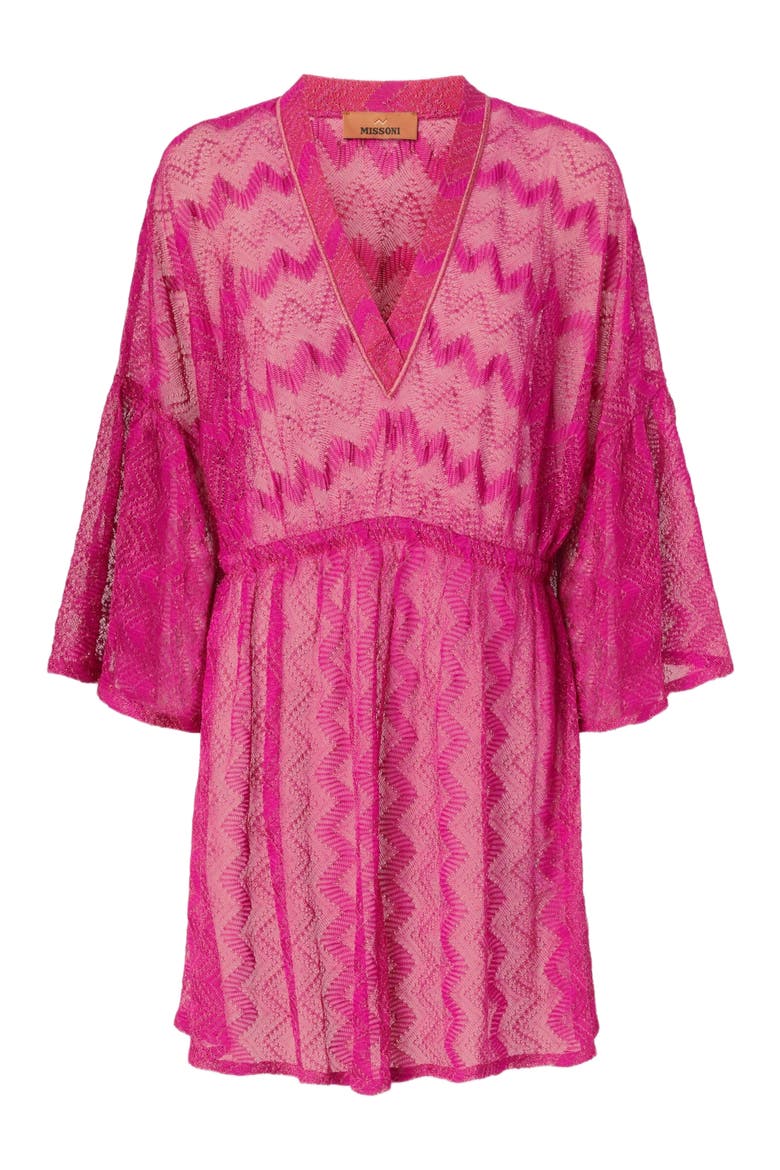 Cover-up Dress In Zig Zag Lamé Viscose With Wide Sleeves, Alternate, color, Purple