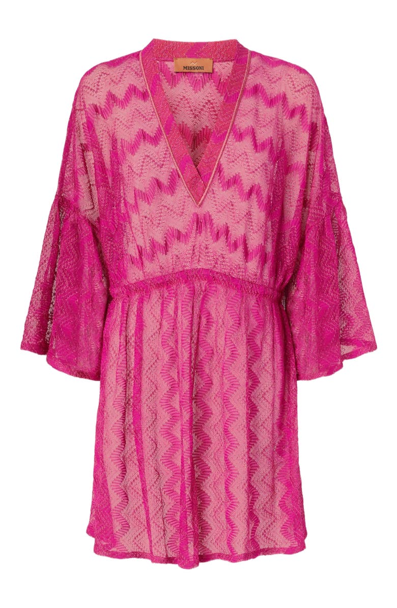 Missoni Cover-up Dress In Zig Zag Lamé Viscose With Wide Sleeves, Alternate, color, Purple