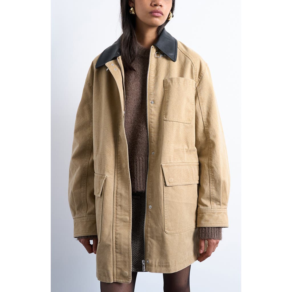 Topshop Cotton Blend Barn Jacket In Black