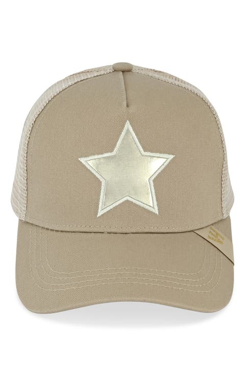 Washed Embroidered Star Mesh Panel Trucker Hat