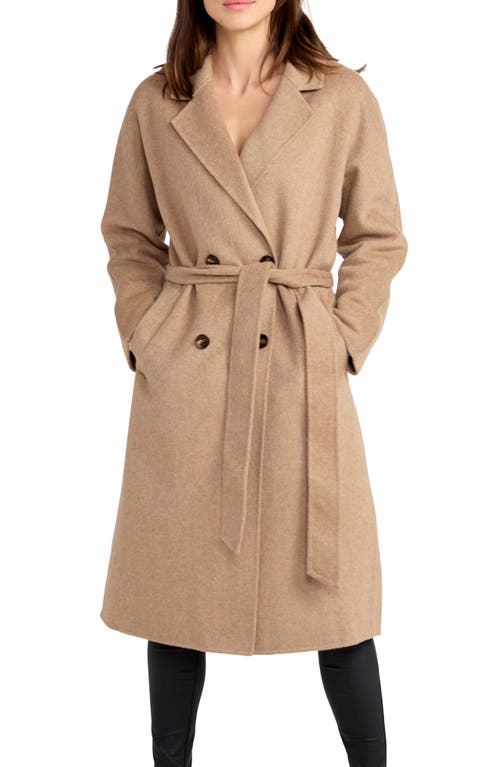 Belle & Bloom Standing Still Belted Double Breasted Wool Blend Coat In Oat