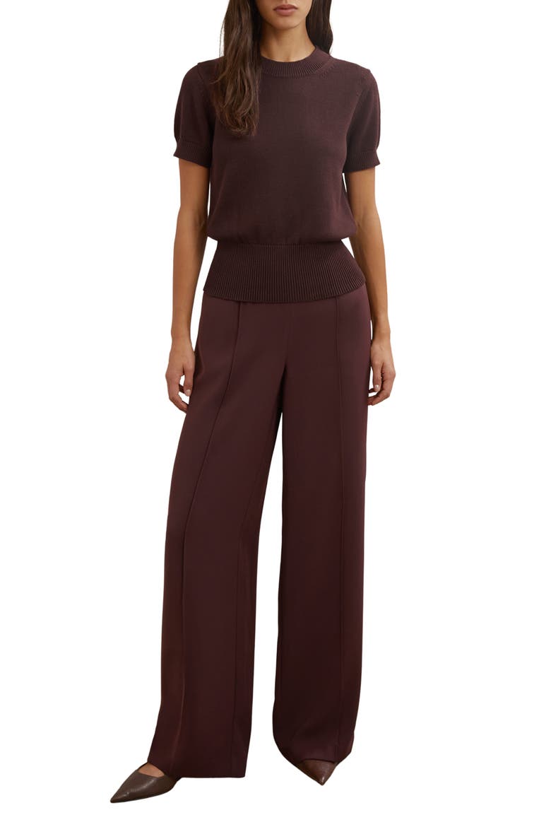 Anita Short Sleeve Cotton & Wool Sweater, Alternate, color, BURGUNDY