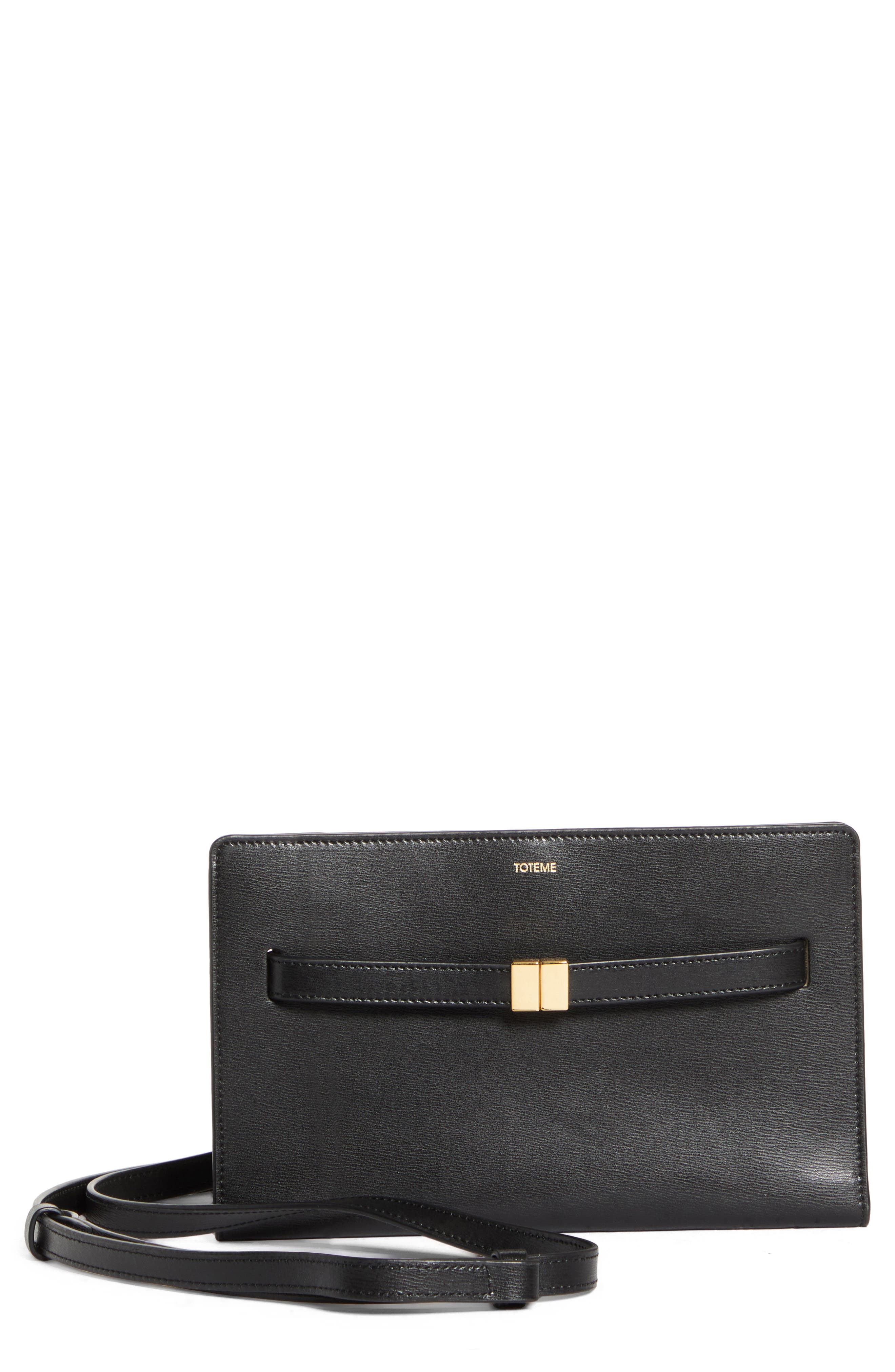 TOTEME Belted Leather Crossbody Bag, Main, color, Black