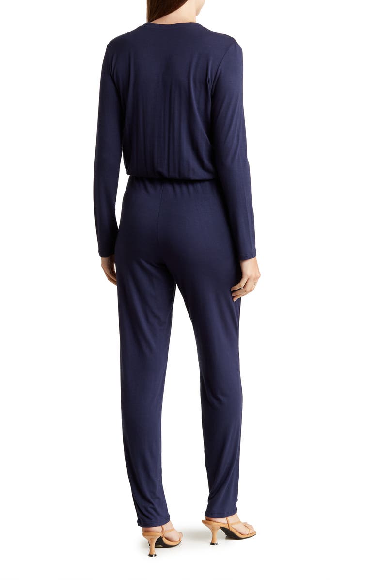 GO COUTURE Split Neck Straight Leg Jumpsuit, Alternate, color, Navy