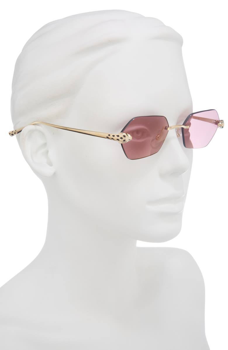 Cartier 55mm Rimless Geometric Polarized Sunglasses, Alternate, color, Gold