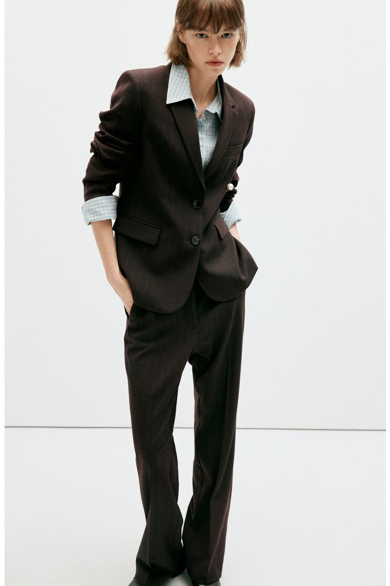 Pinstripe Straight Leg Pants, Alternate, color, BROWN