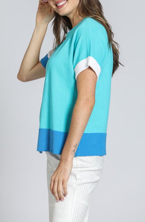 Apny Colorblock Asymmetric Cotton Sweater In Blue Multi