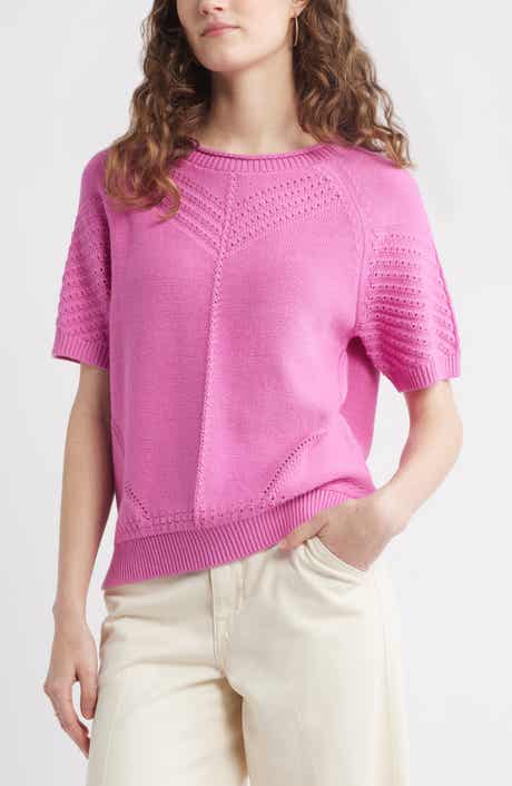 Treasure & Bond Pointelle Short Sleeve Cotton Sweater