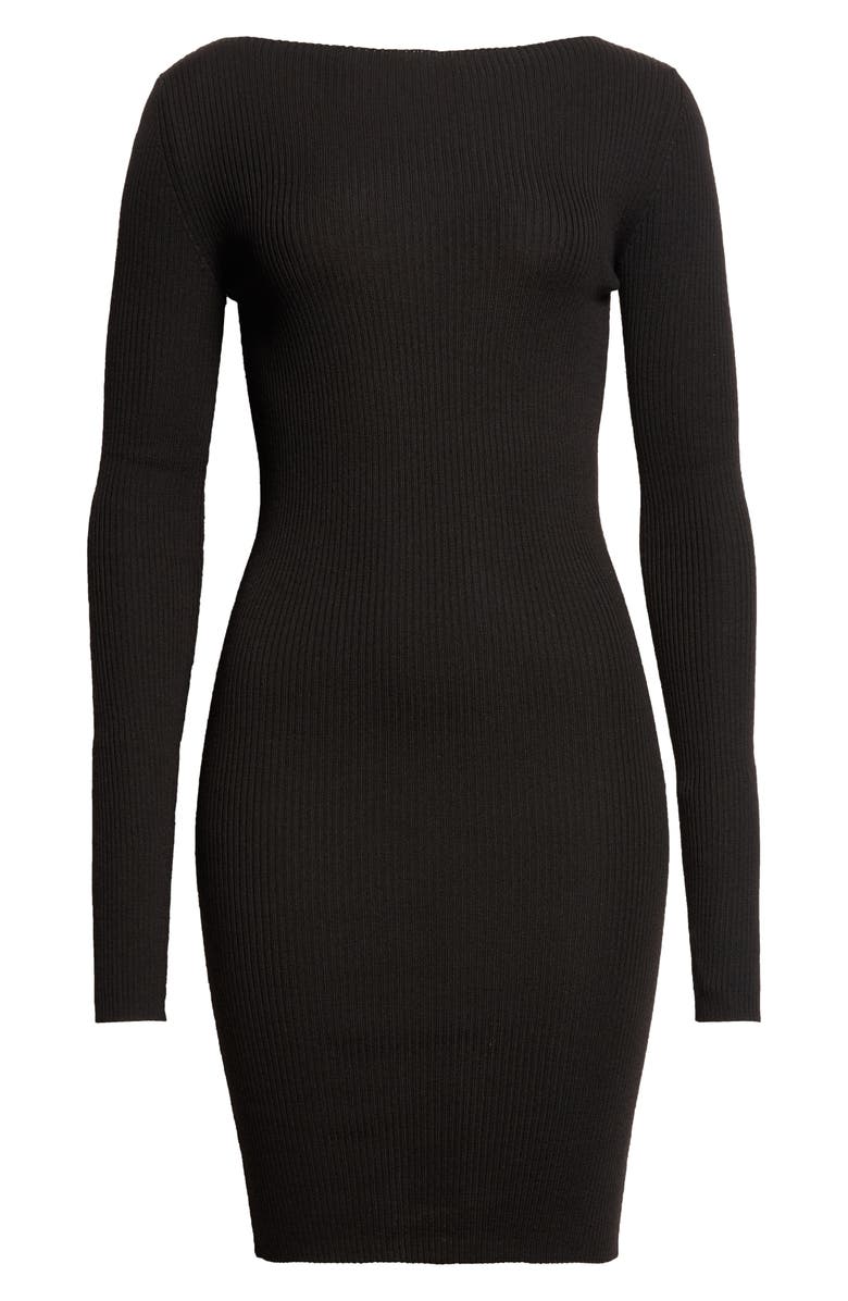 Rick Owens Long Sleeve Rib Virgin Wool Sweater Dress, Alternate, color, Black