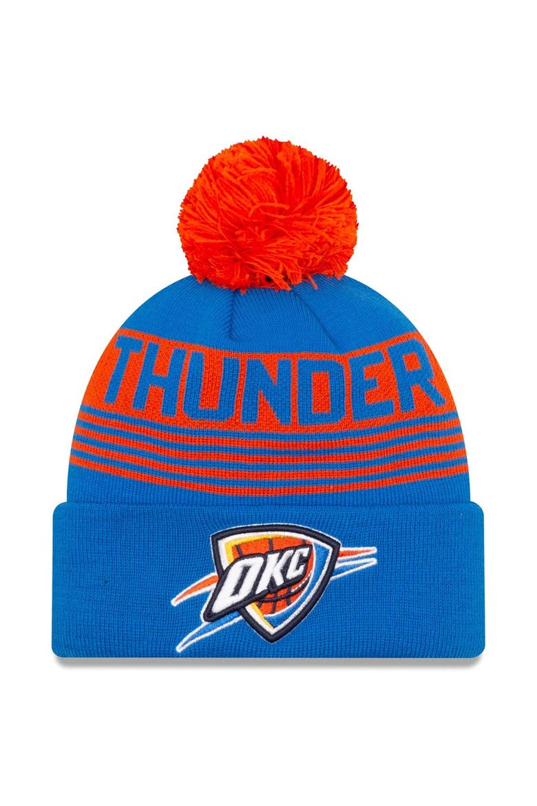 Men's New Era Blue Oklahoma City Thunder Proof Cuffed Knit Hat with Pom, Main, color, Blue