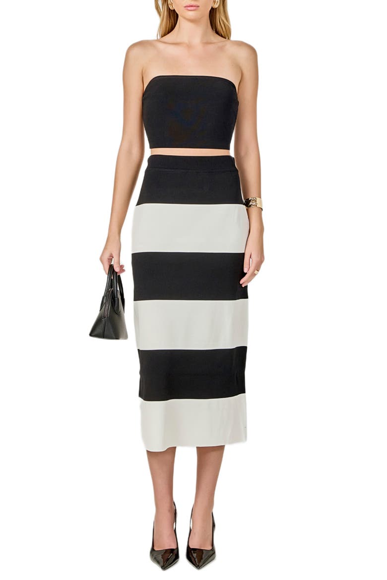 Strapless Top & Midi Skirt Set, Alternate, color, BLACK/ WHITE