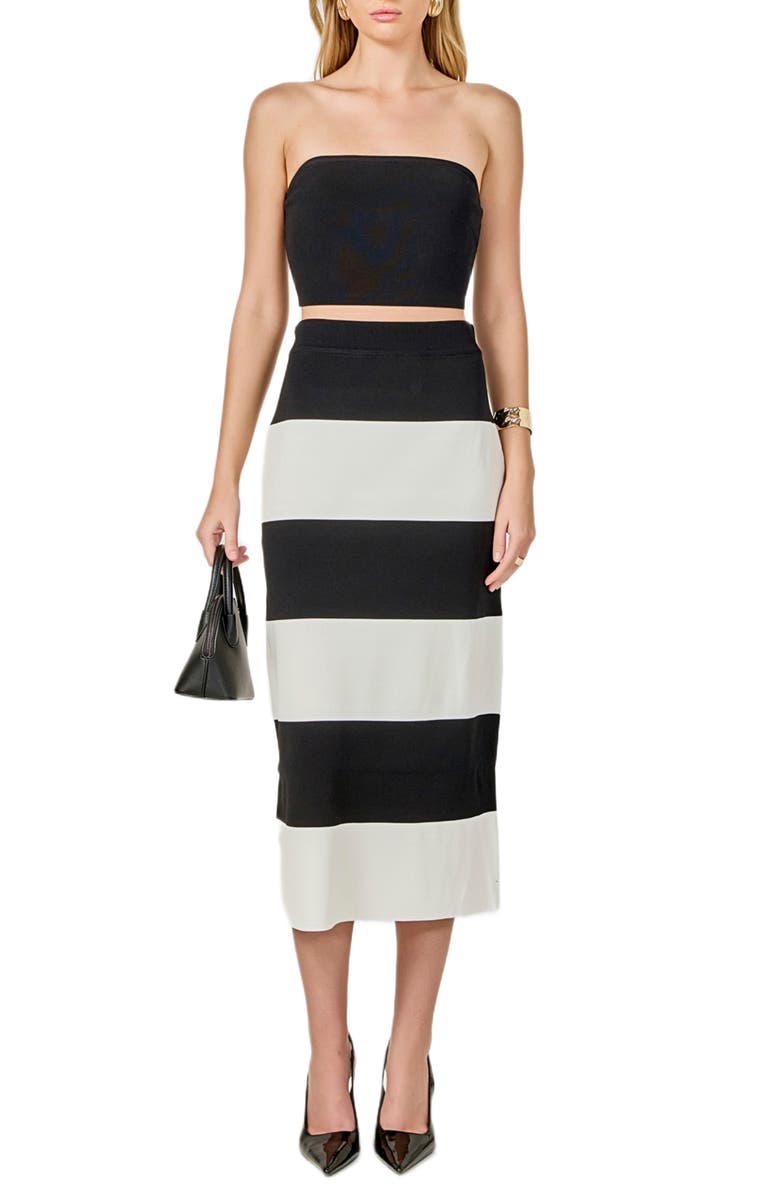 Endless Rose Strapless Top & Midi Skirt Set, Alternate, color, Black/ White