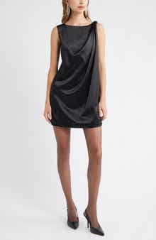 Open Edit Sleeveless Satin Dress with Back Bow Accent