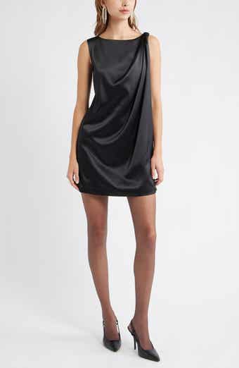 Open Edit Sleeveless Satin Dress with Back Bow Accent
