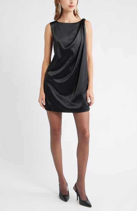 Open Edit Sleeveless Satin Dress with Back Bow Accent