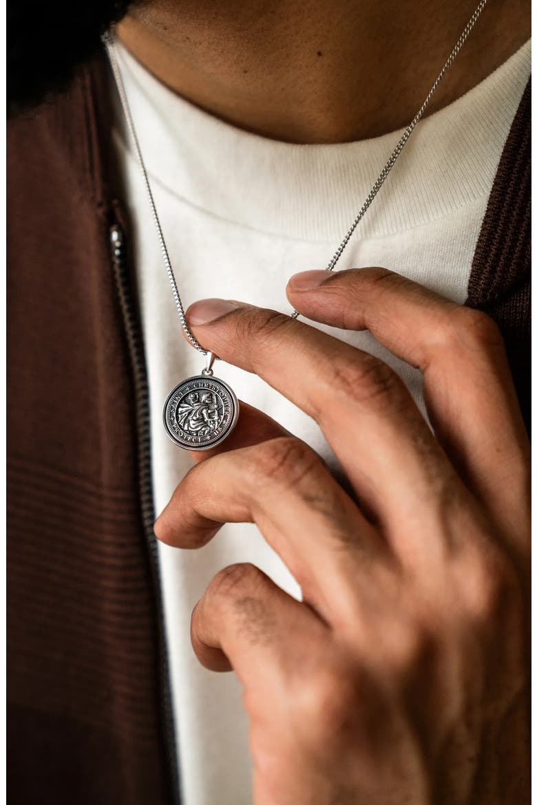 Men's St. Christopher Pendant Necklace, Alternate, color, SILVER
