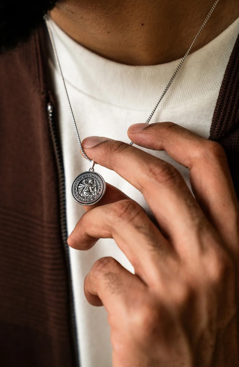 Vincero Men's St. Christopher Pendant Necklace, Alternate, color, Silver