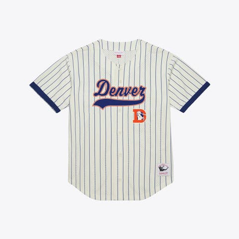 Men's Mitchell & Ness John Elway Cream Denver Broncos Name & Number Mesh Fashion Jersey